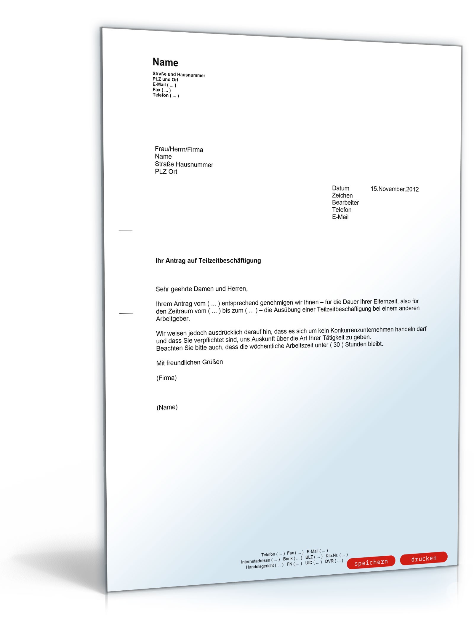 Bewilligung von Teilzeitarbeit PDF