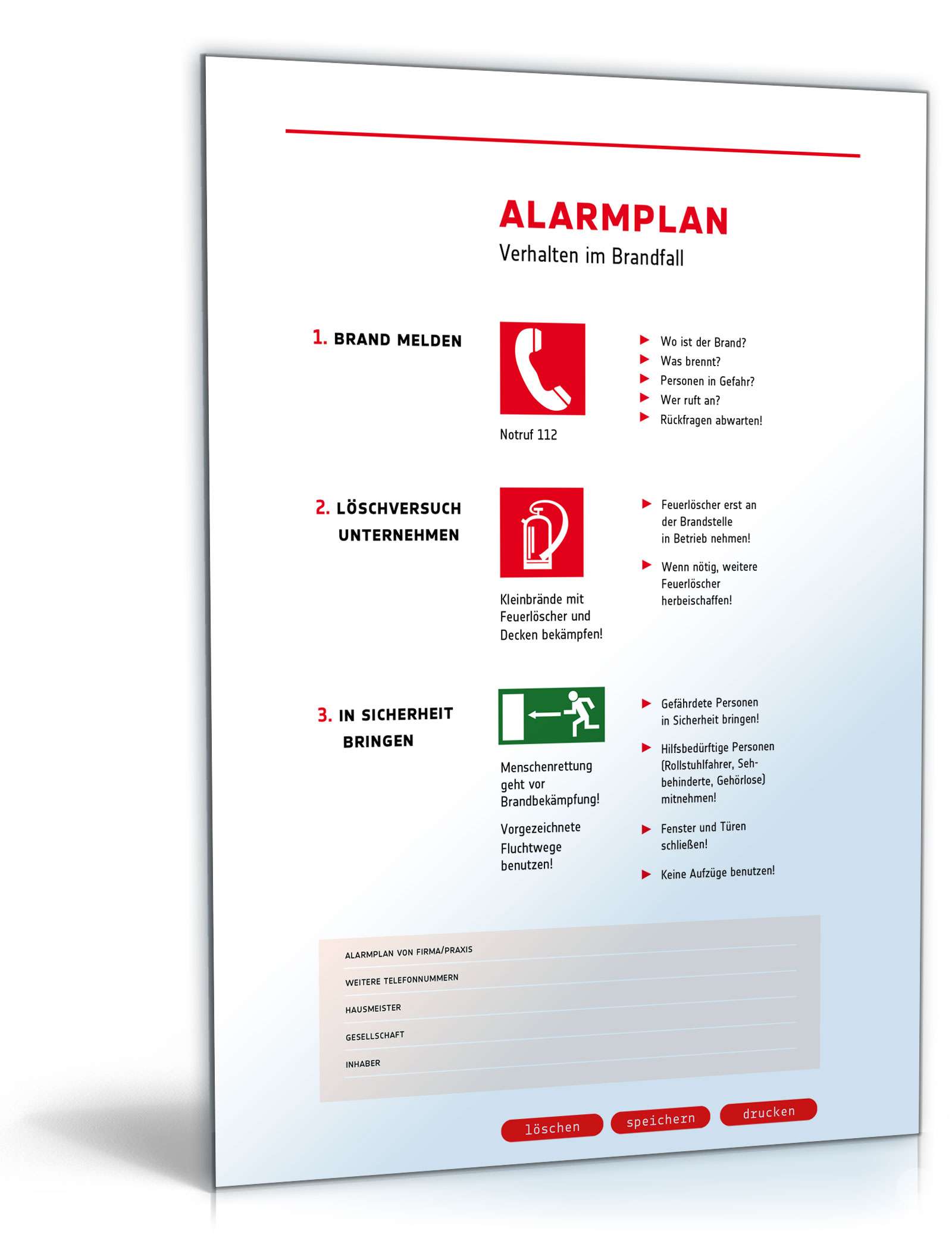 Schild "Notfall- und Alarmplan" PDF