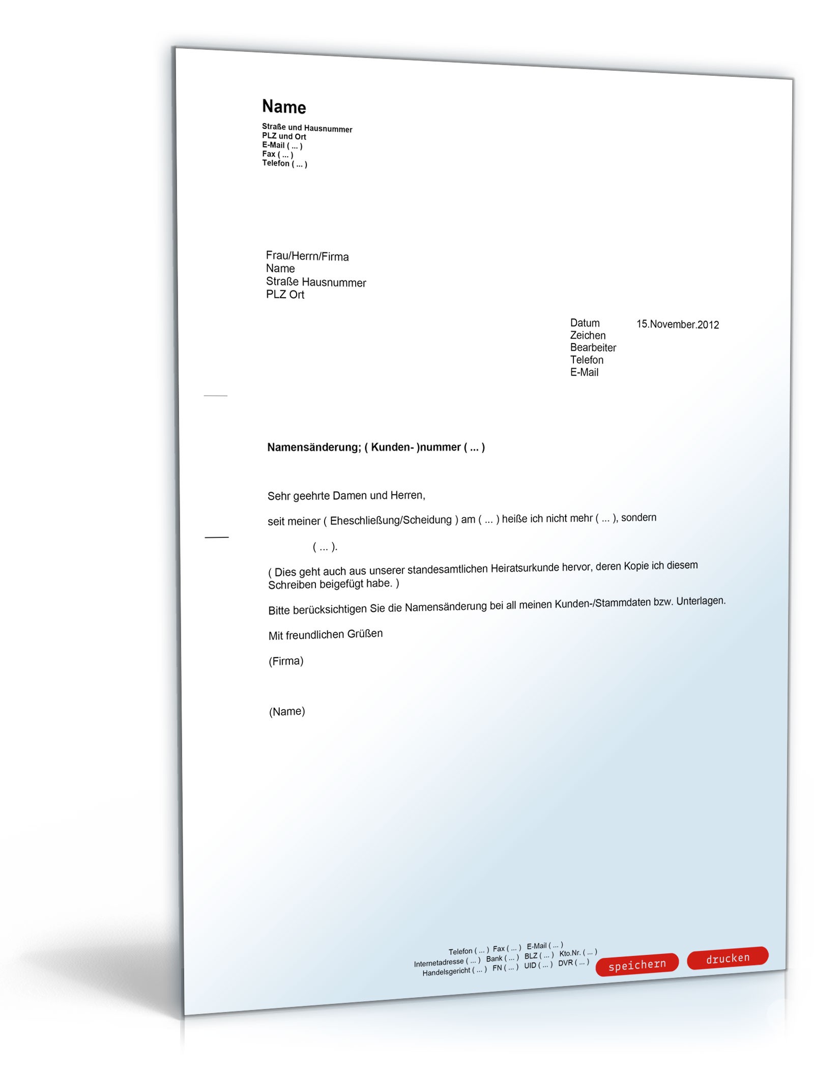 Mitteilung über eine Änderung des Namens (nach Heirat, Scheidung o.ä.) PDF