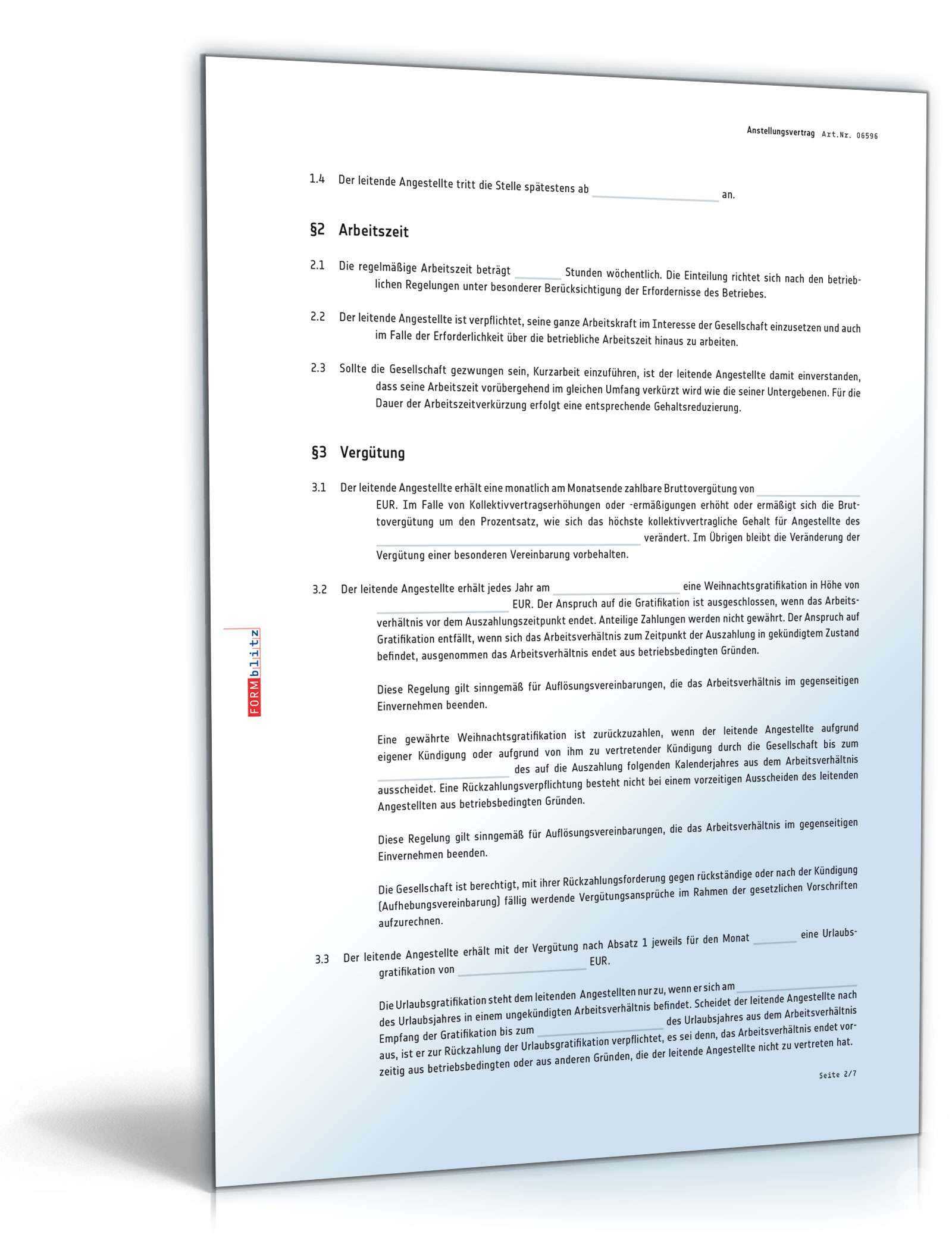 Anstellungsvertrag für leitende Angestellte (bei bestehendem Arbeitsverhältnis) PDF. Seite: 2