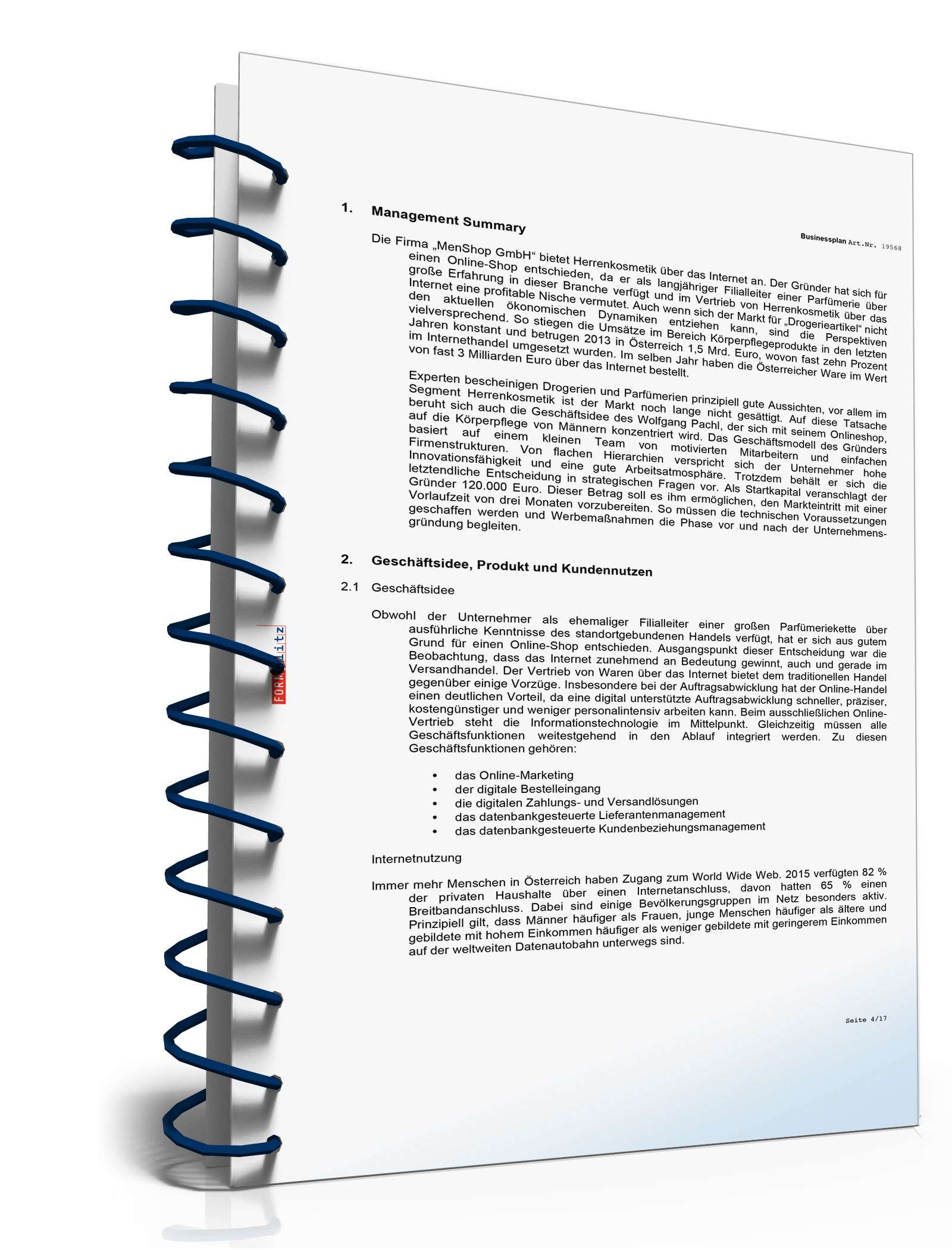 Businessplan für einen Online-Shop Excel. Seite: 2