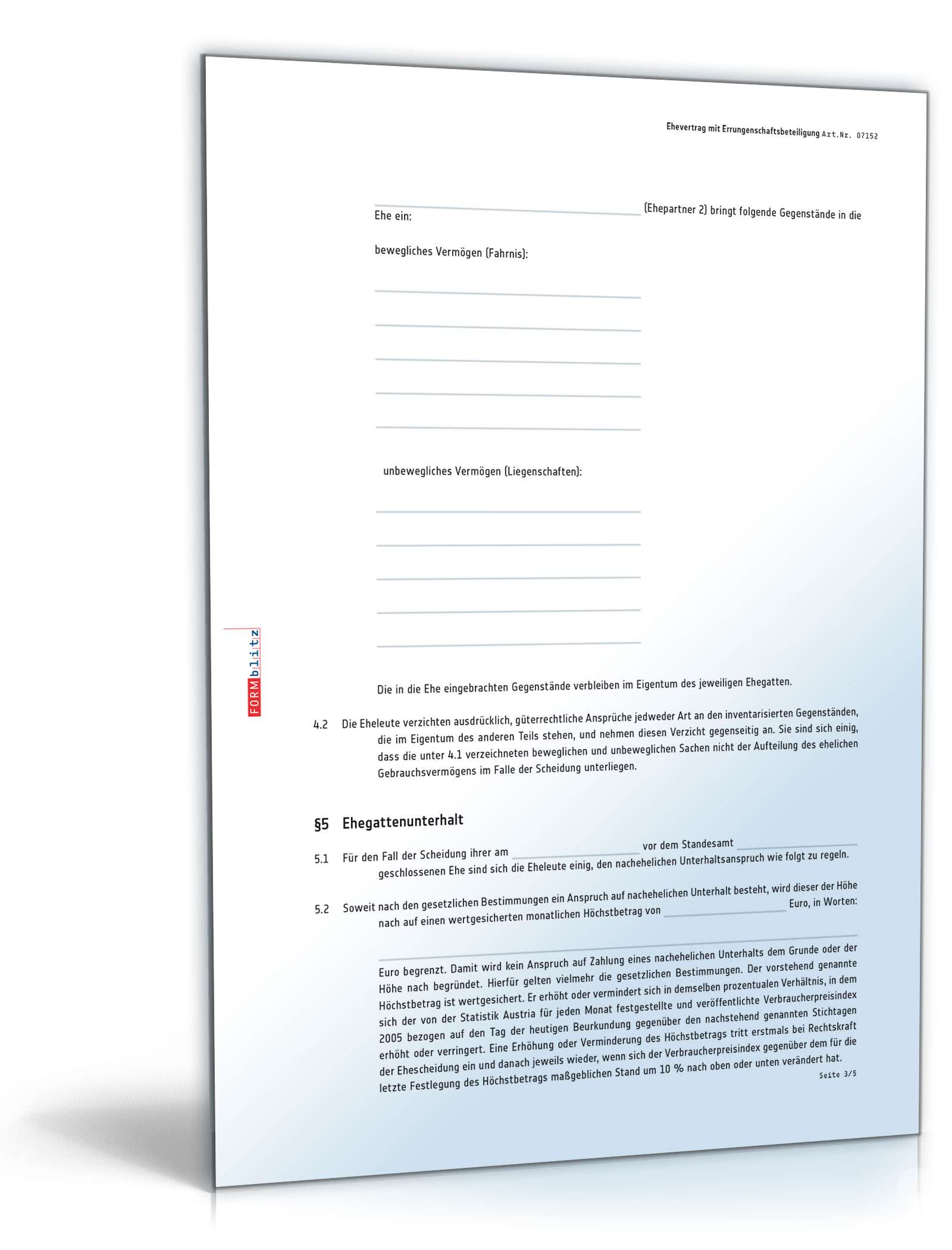 Ehevertrag mit Errungenschaftsbeteiligung PDF. Seite: 3