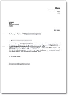 Kündigung der Mitgliedschaft in einem Golfverein Word