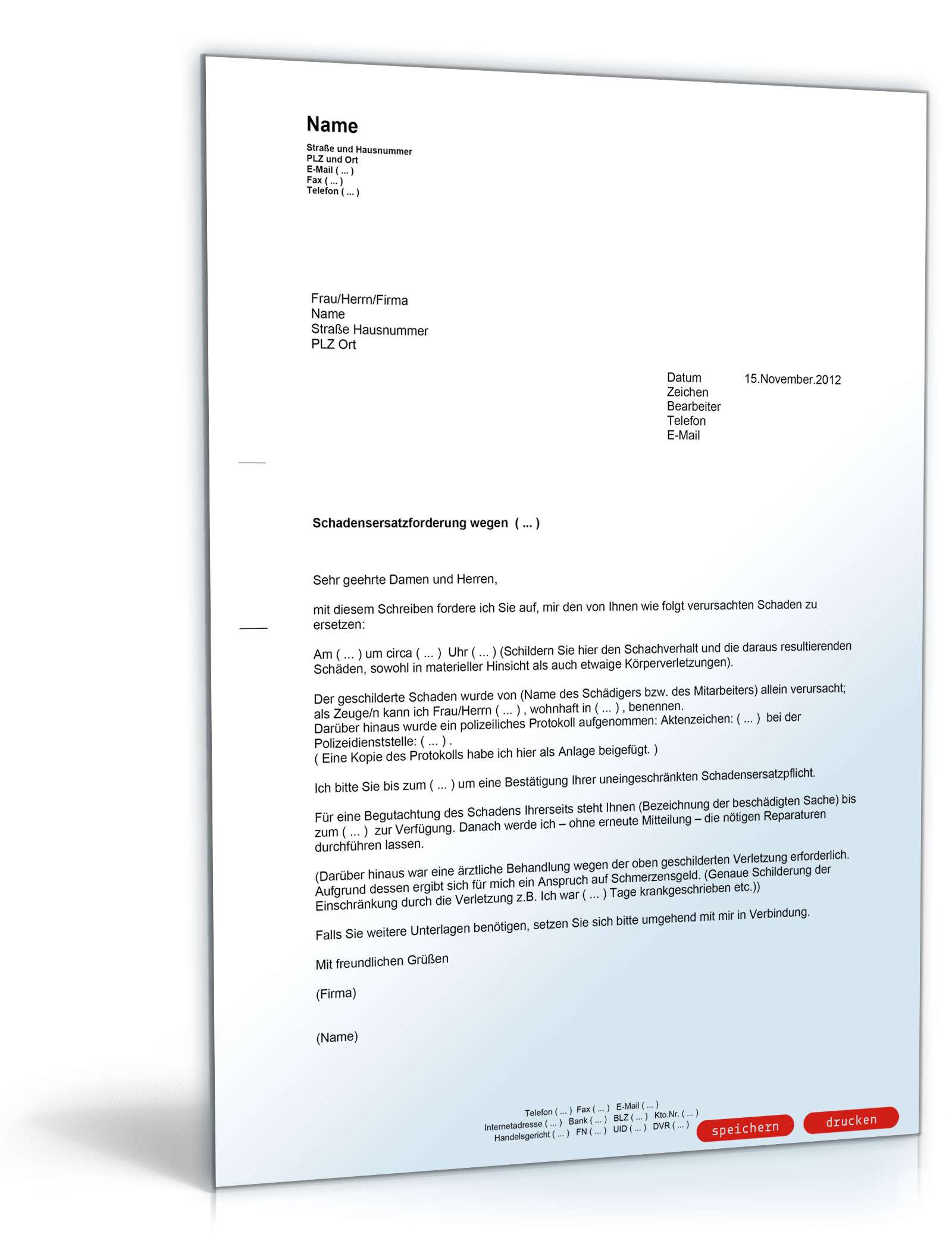 Geltendmachung von Schadensersatz (allgemein) PDF