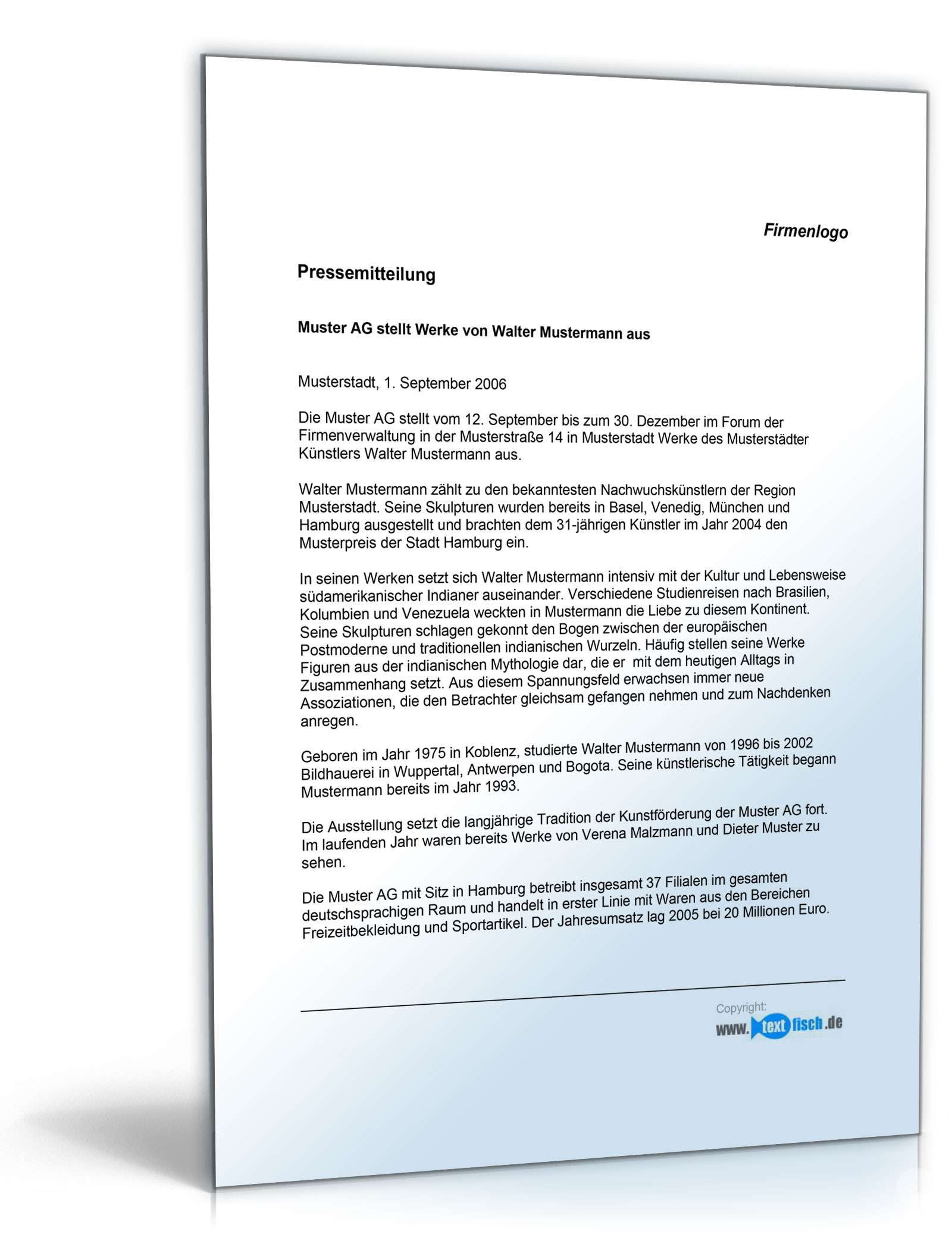 Pressemitteilung über neue Ausstellung (Unternehmen)  PDF