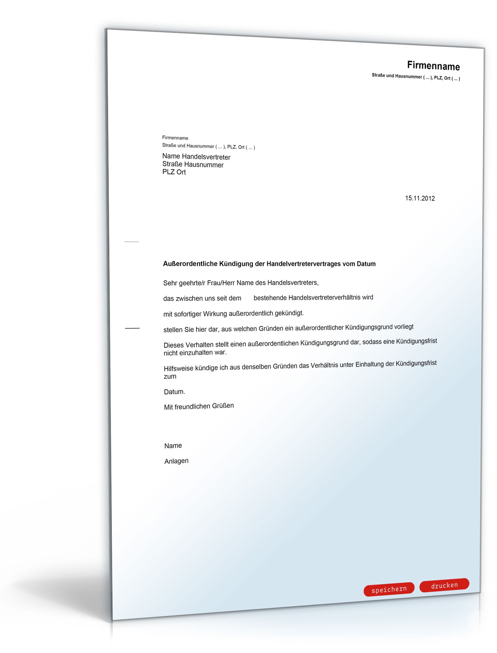 Außerordentliches Kündigungsschreiben PDF