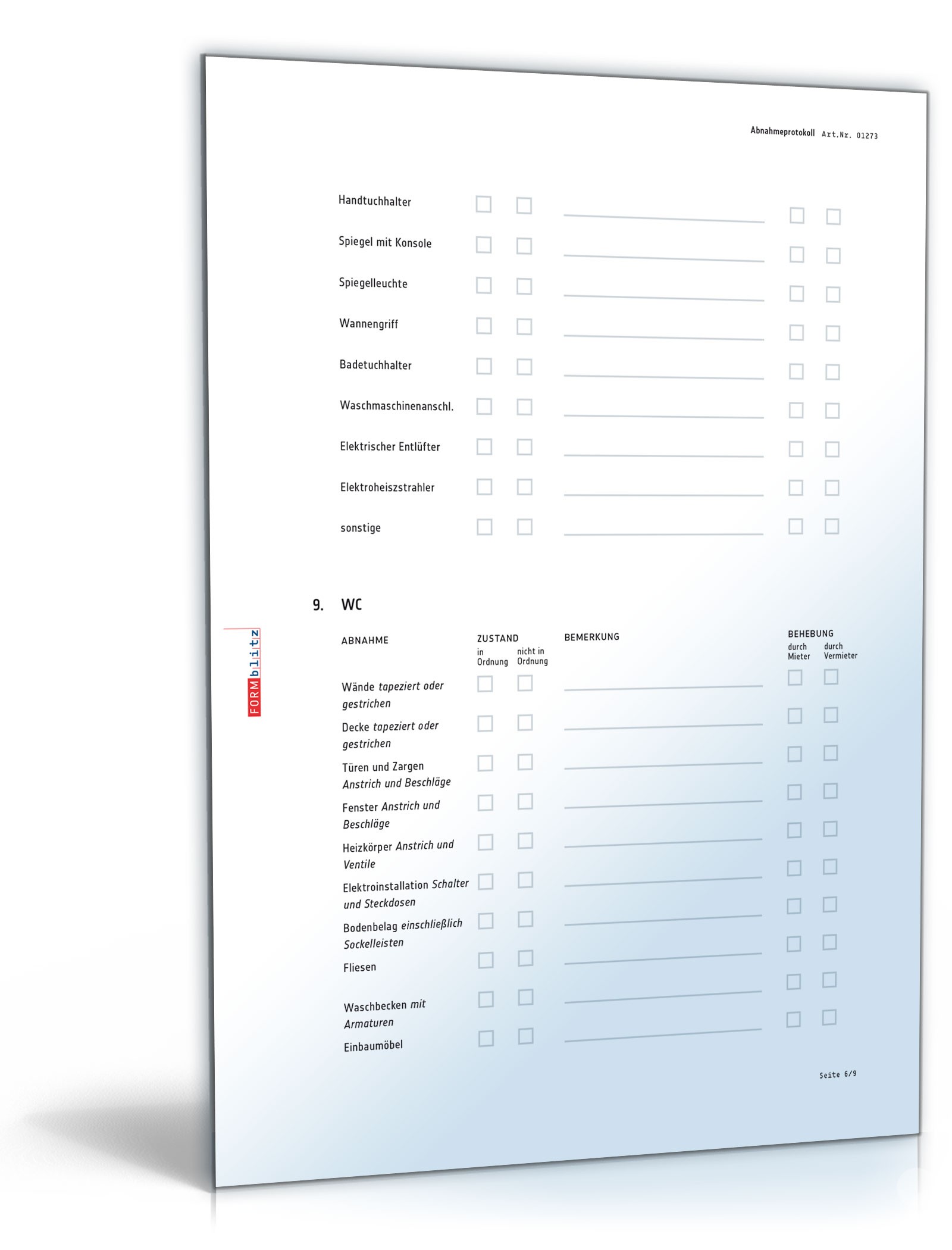 Abnahmeprotokoll bei der Übergabe einer Wohnung PDF. Seite: 6