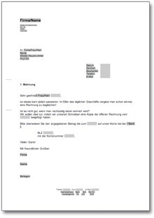 1. Mahnung / Zahlungserinnerung (freundlich) Word