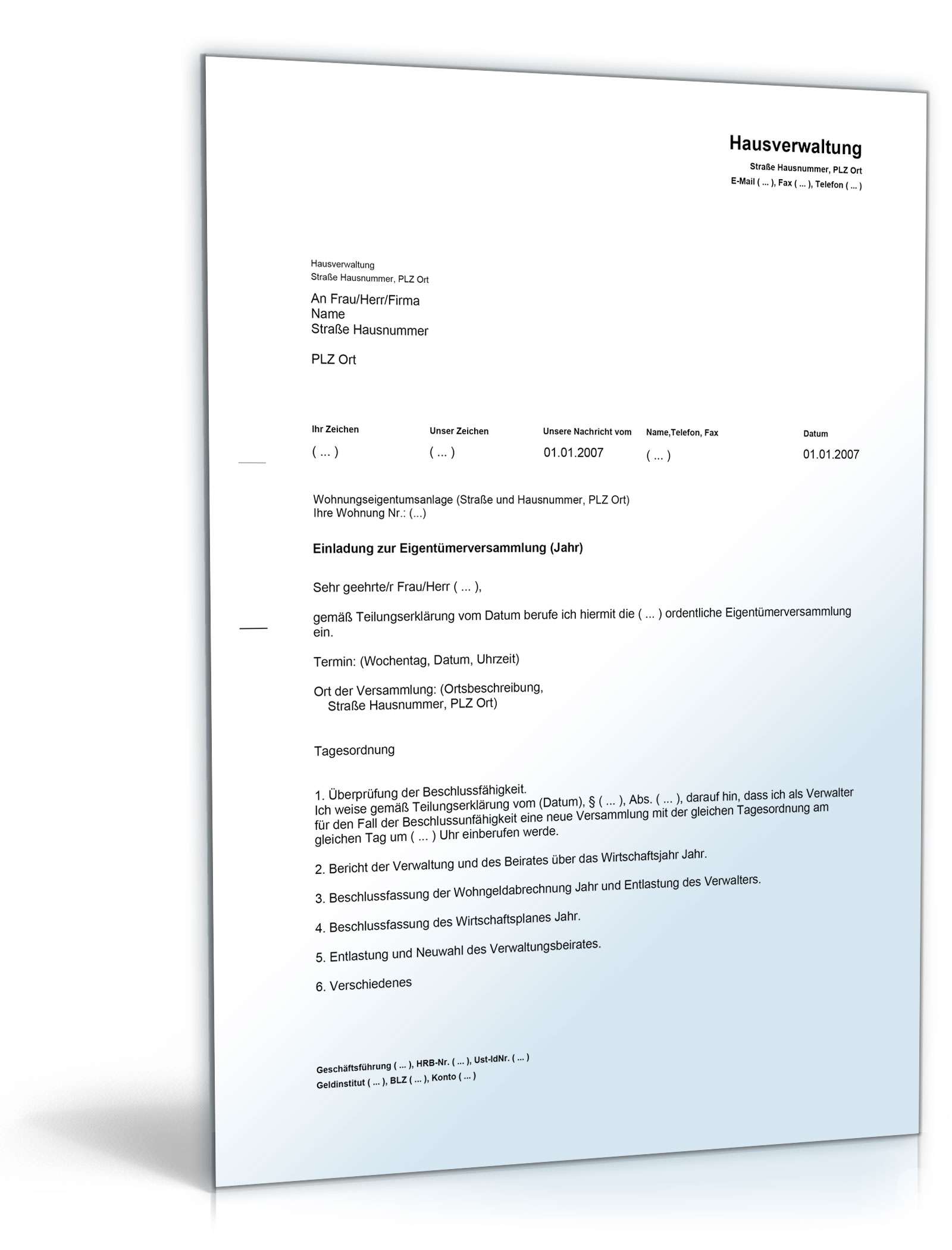 Einladung zu einer Eigentümerversammlung PDF