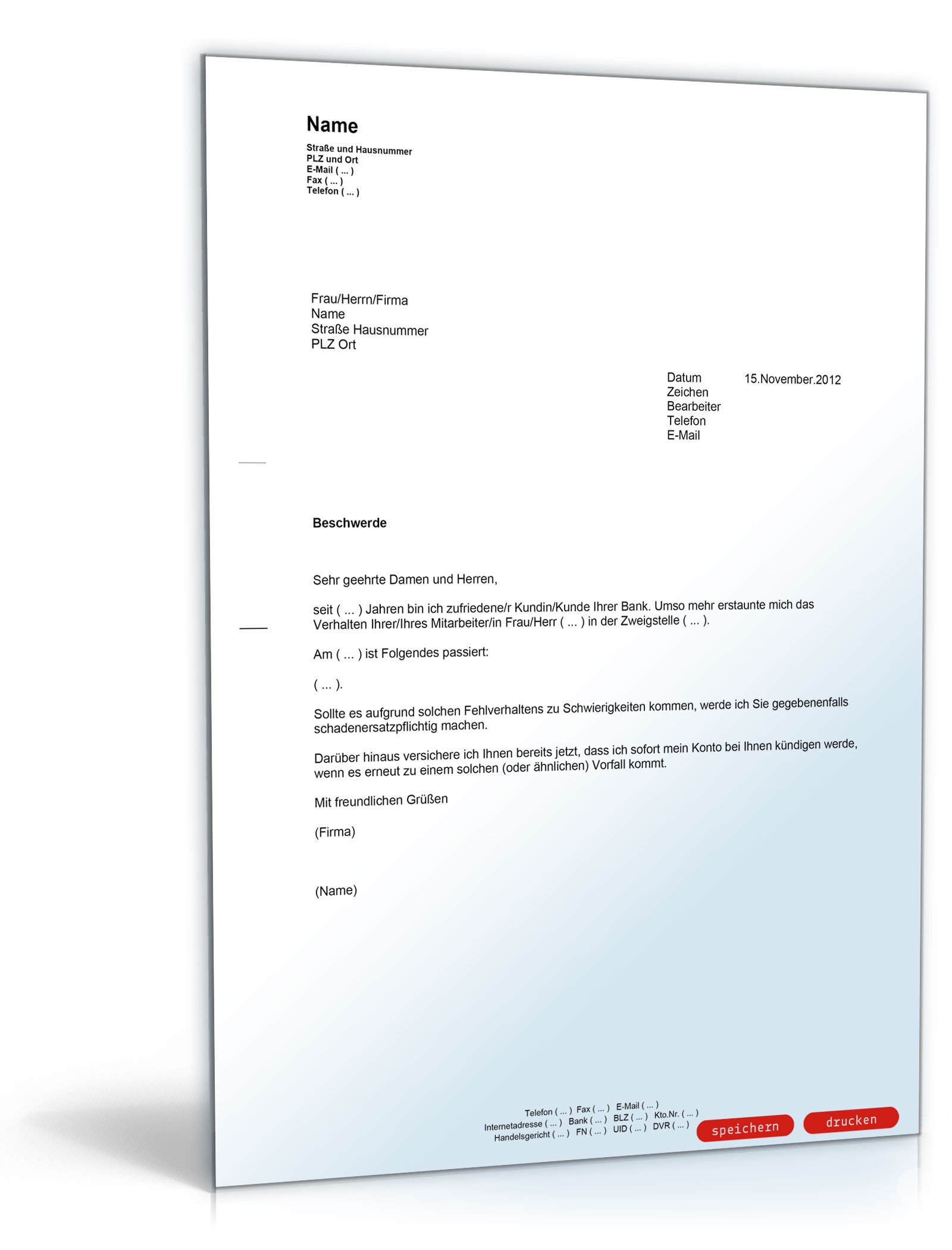 Beschwerde bei einer Bank über einen Mitarbeiter PDF