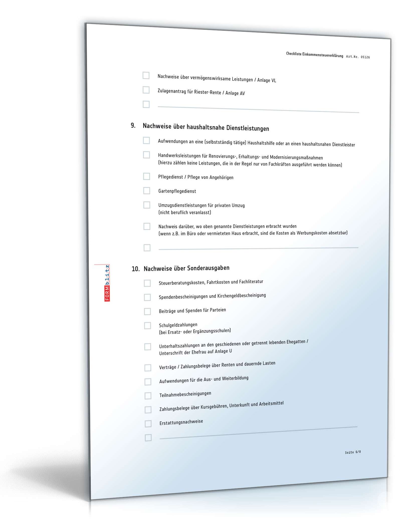 Checkliste zur Vorbereitung für ein Gespräch beim Steuerberater PDF. Seite: 6