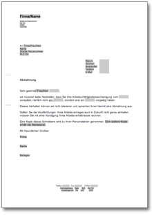 Abmahnung wegen verspäteter Arbeitsunfähigkeitsbescheinigung Word