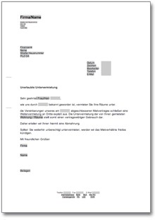 Unterlassungsaufforderung an einen Mieter Word