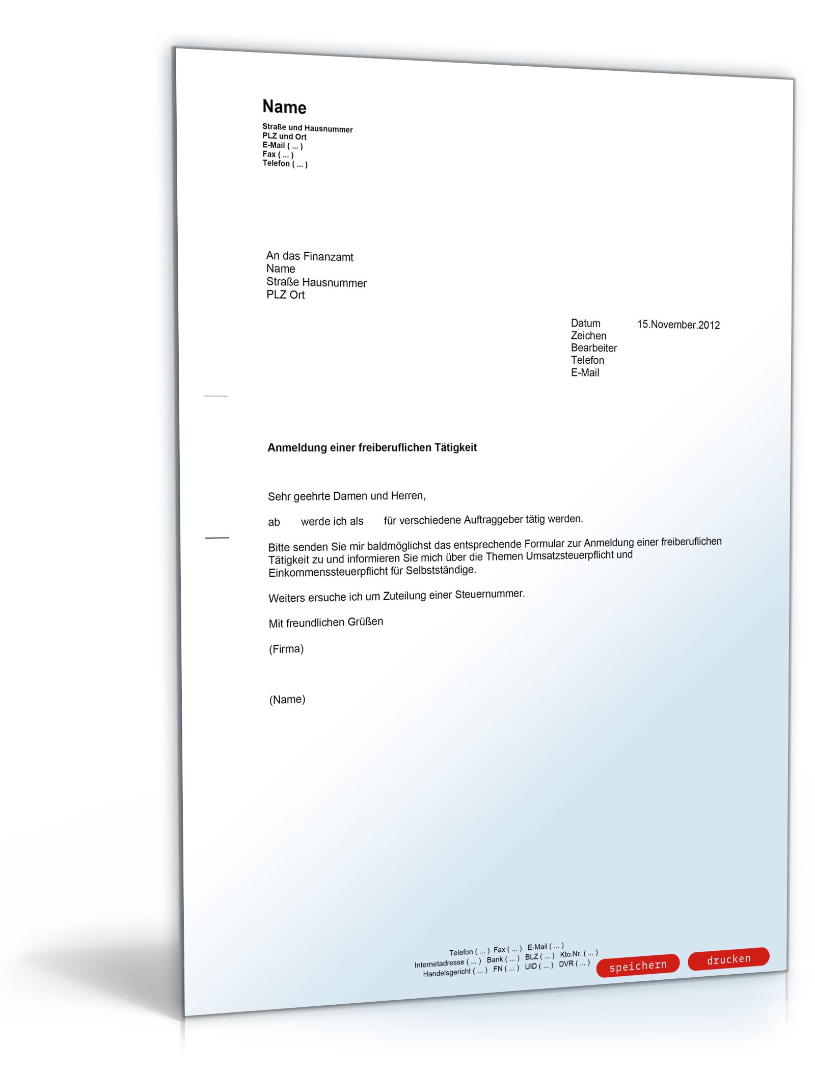 Anmeldung einer freiberuflichen / selbstständigen Tätigkeit beim Finanzamt PDF