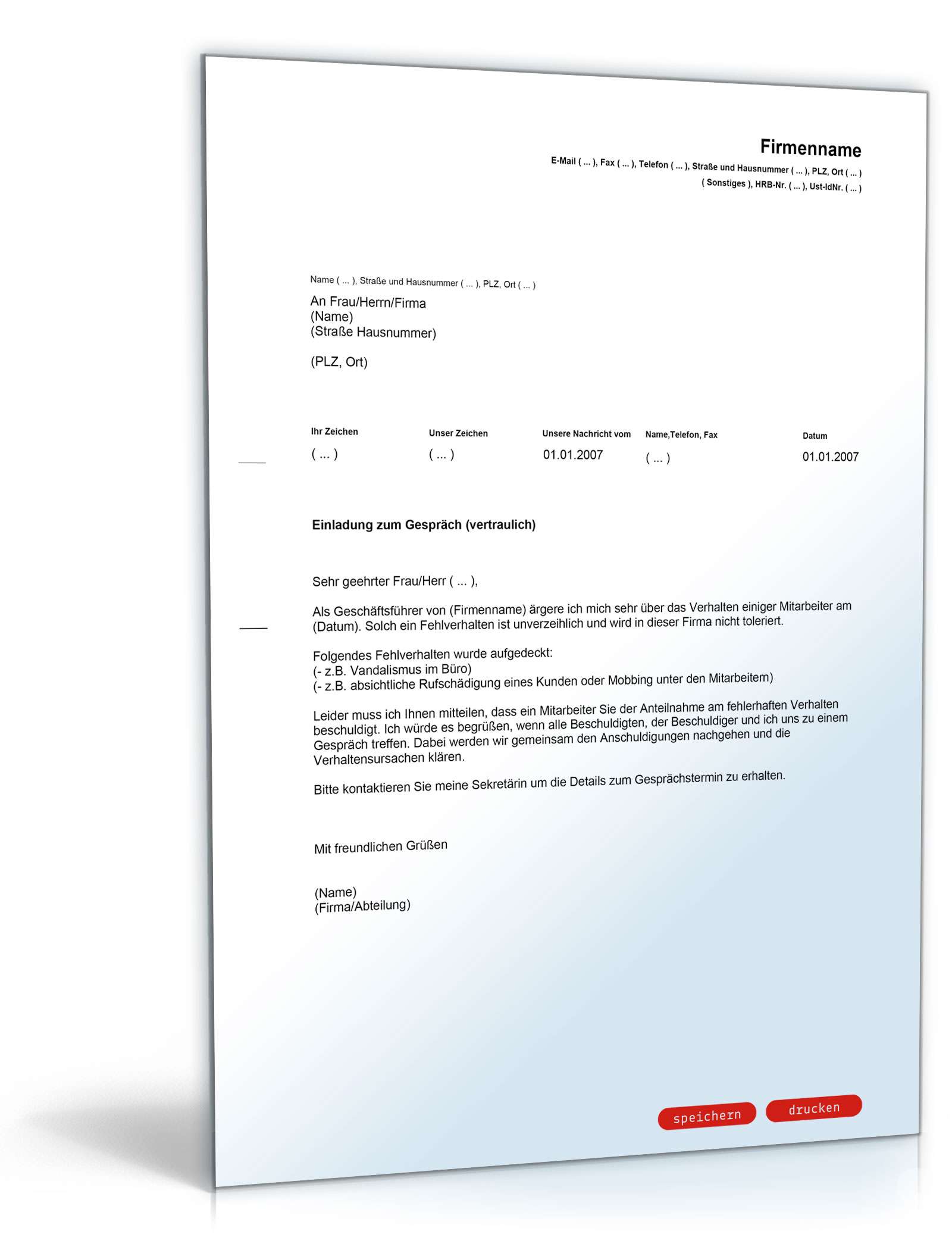 Einladung vertraulicher Gesprächstermin (englisch/deutsch) PDF. Seite: 2