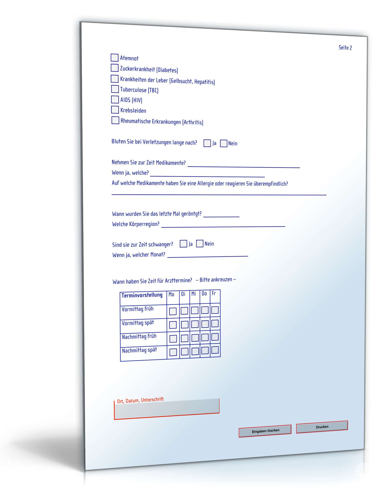 Anamnesebogen PDF. Seite: 2