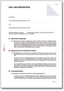 Ehe- und Erbvertrag mit anfänglicher Gütertrennung Word