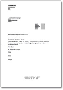 Anfrage bei der deutschen Rentenkasse / Rentenversicherung Word