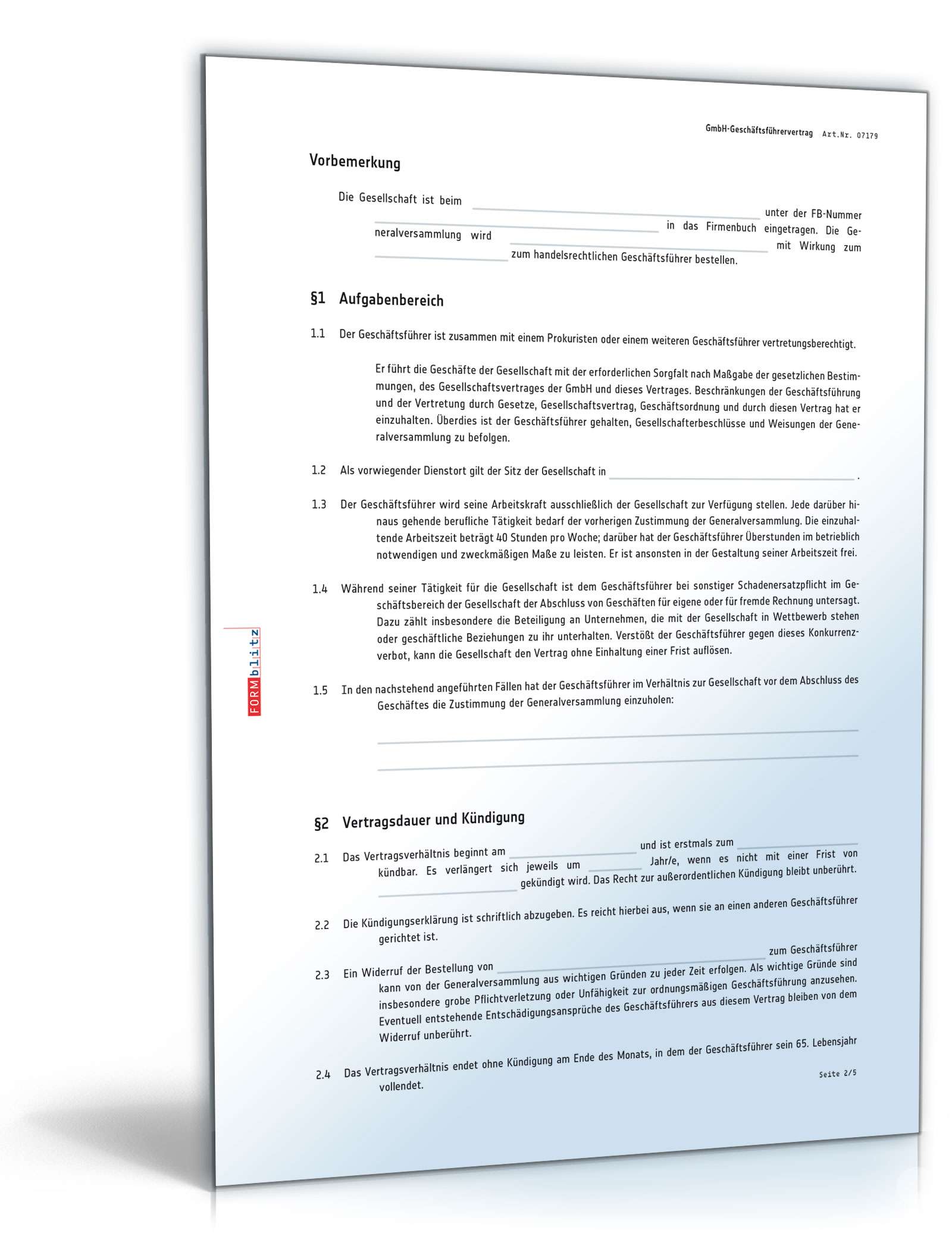 GmbH-Geschäftsführervertrag PDF. Seite: 2