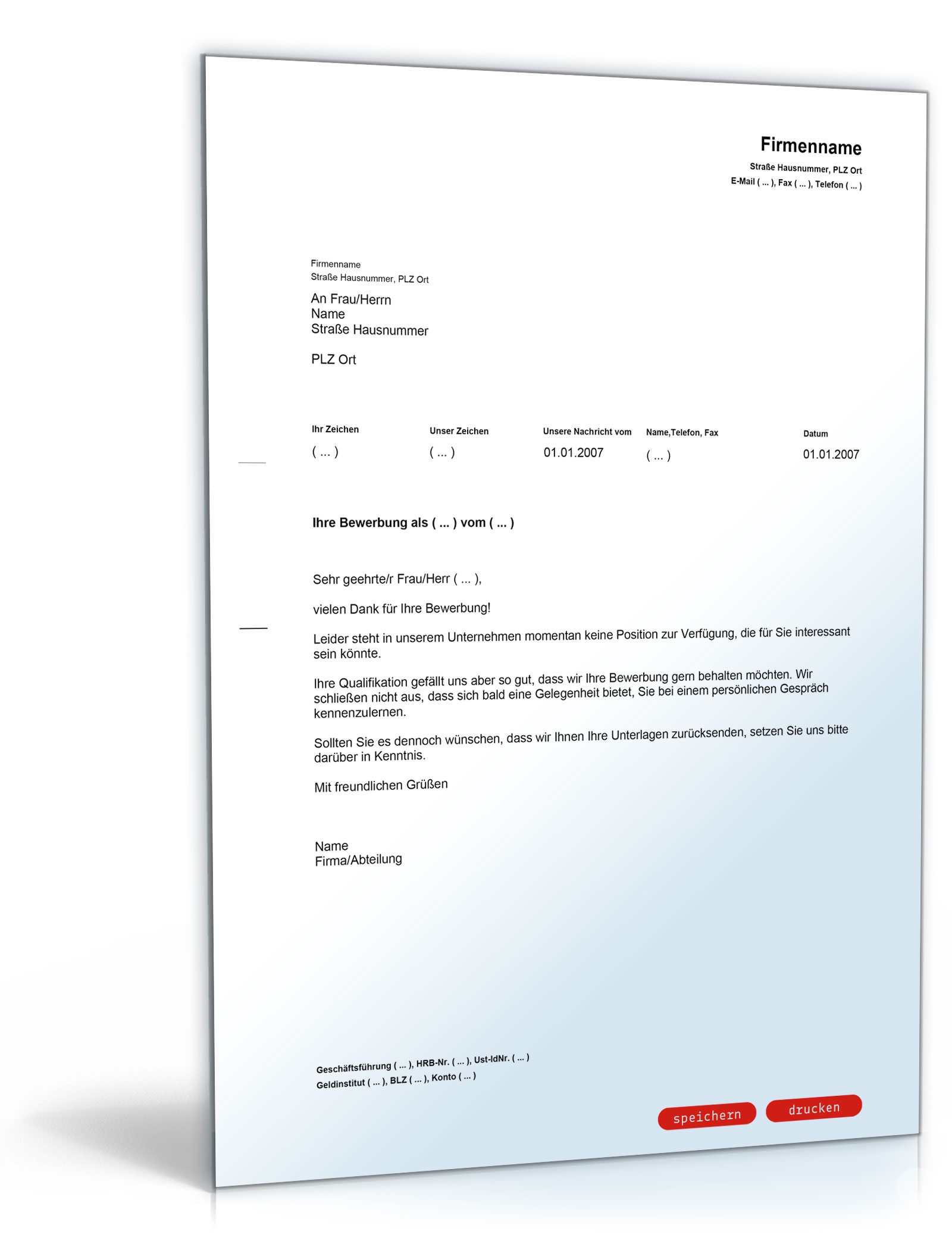 Absage einer Initiativbewerbung / Blindbewerbung PDF