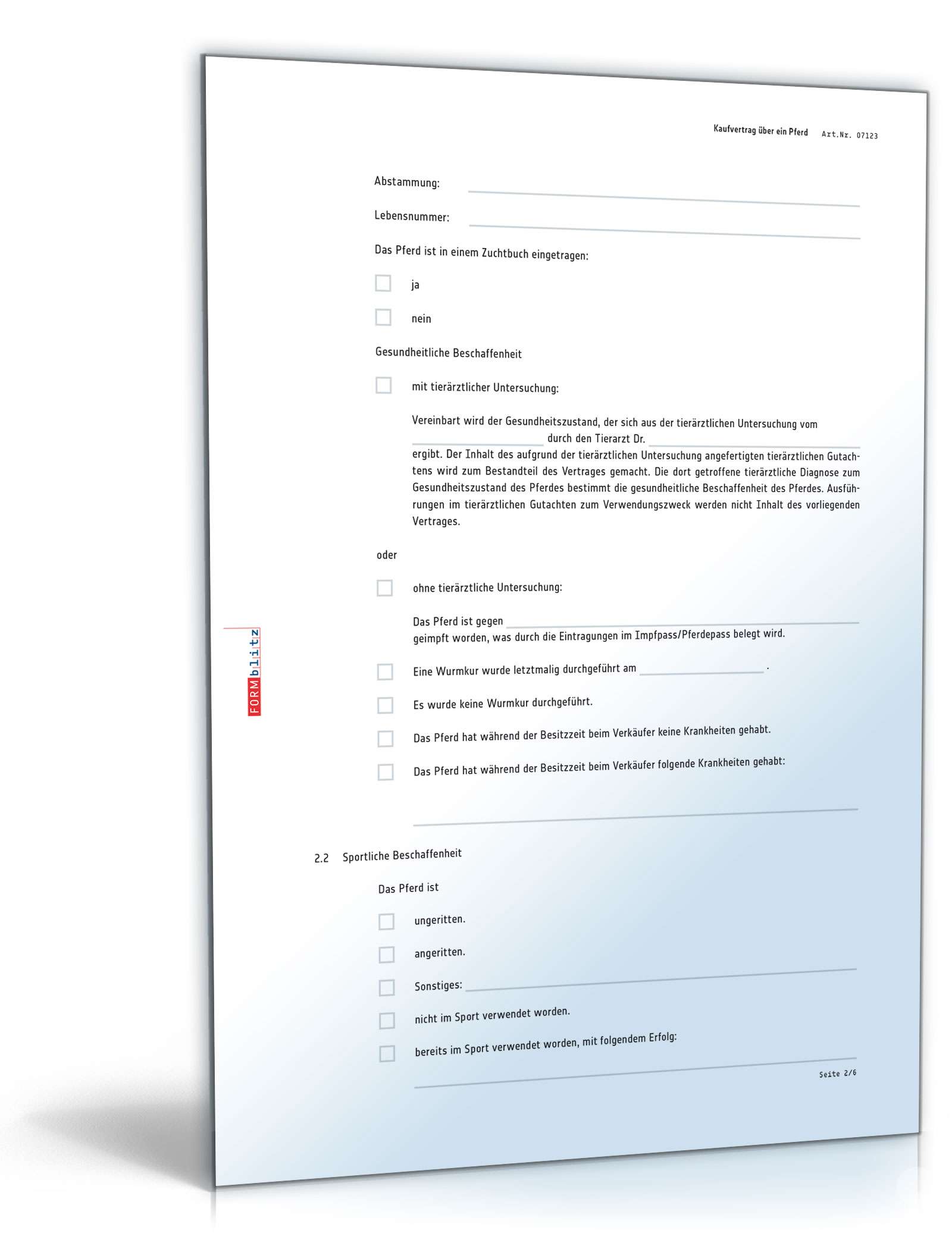 Kaufvertrag über ein Pferd PDF. Seite: 2