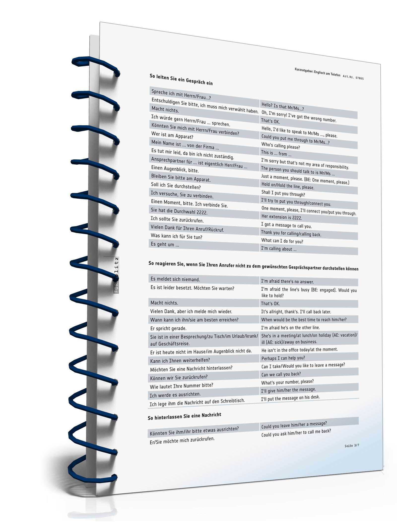 Englisch-Spickzettel fürs Telefon PDF. Seite: 4