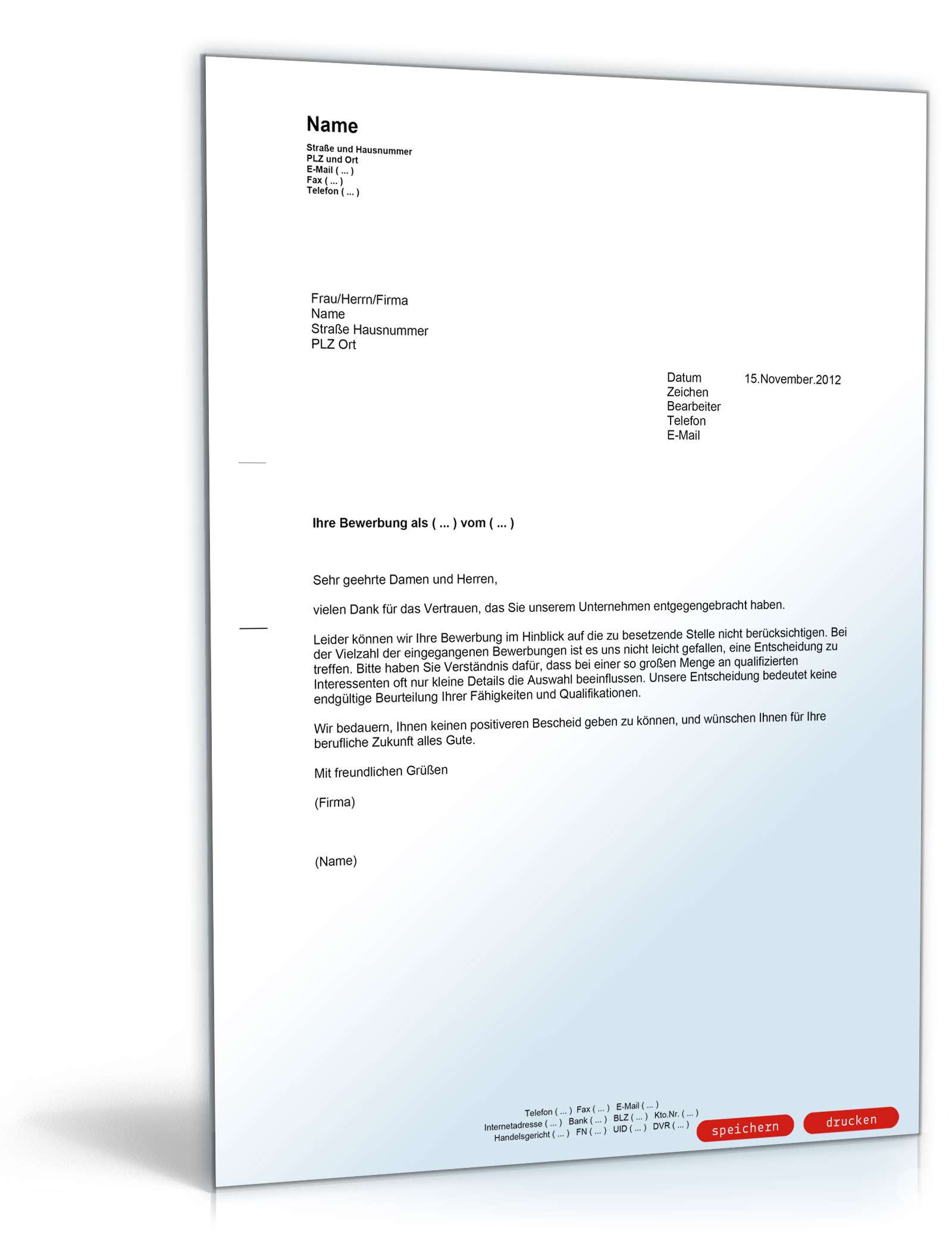 Absage einer Bewerbung auf eine Stellenausschreibung PDF