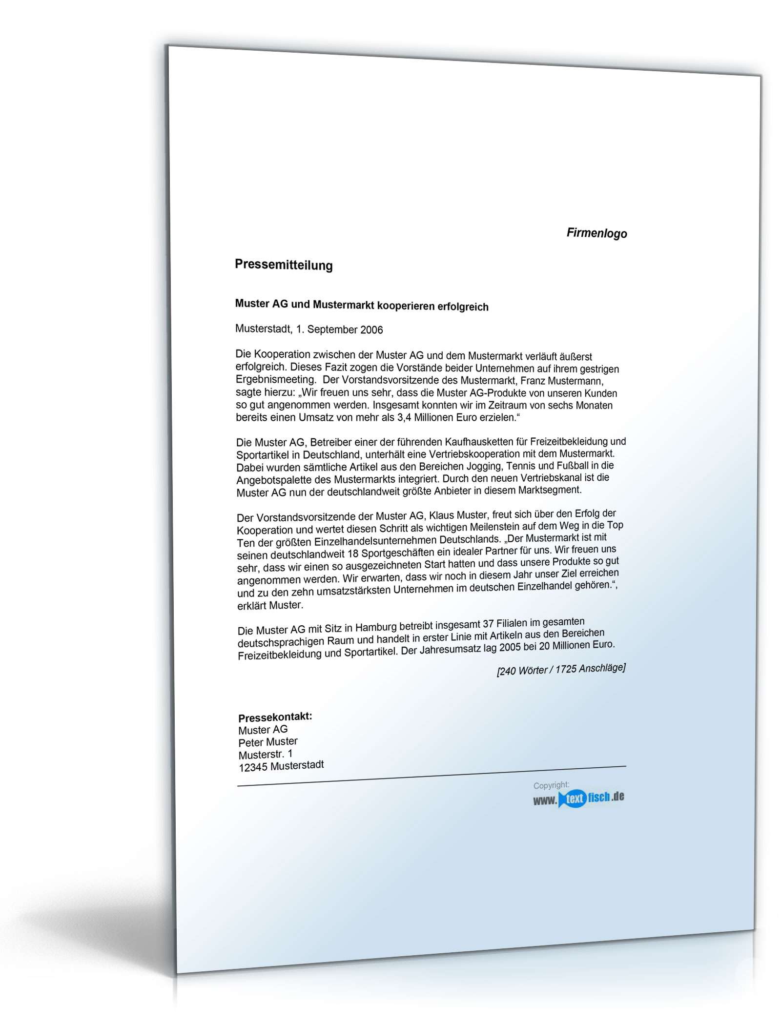 Pressemitteilung über die Ergebnisse einer Kooperation