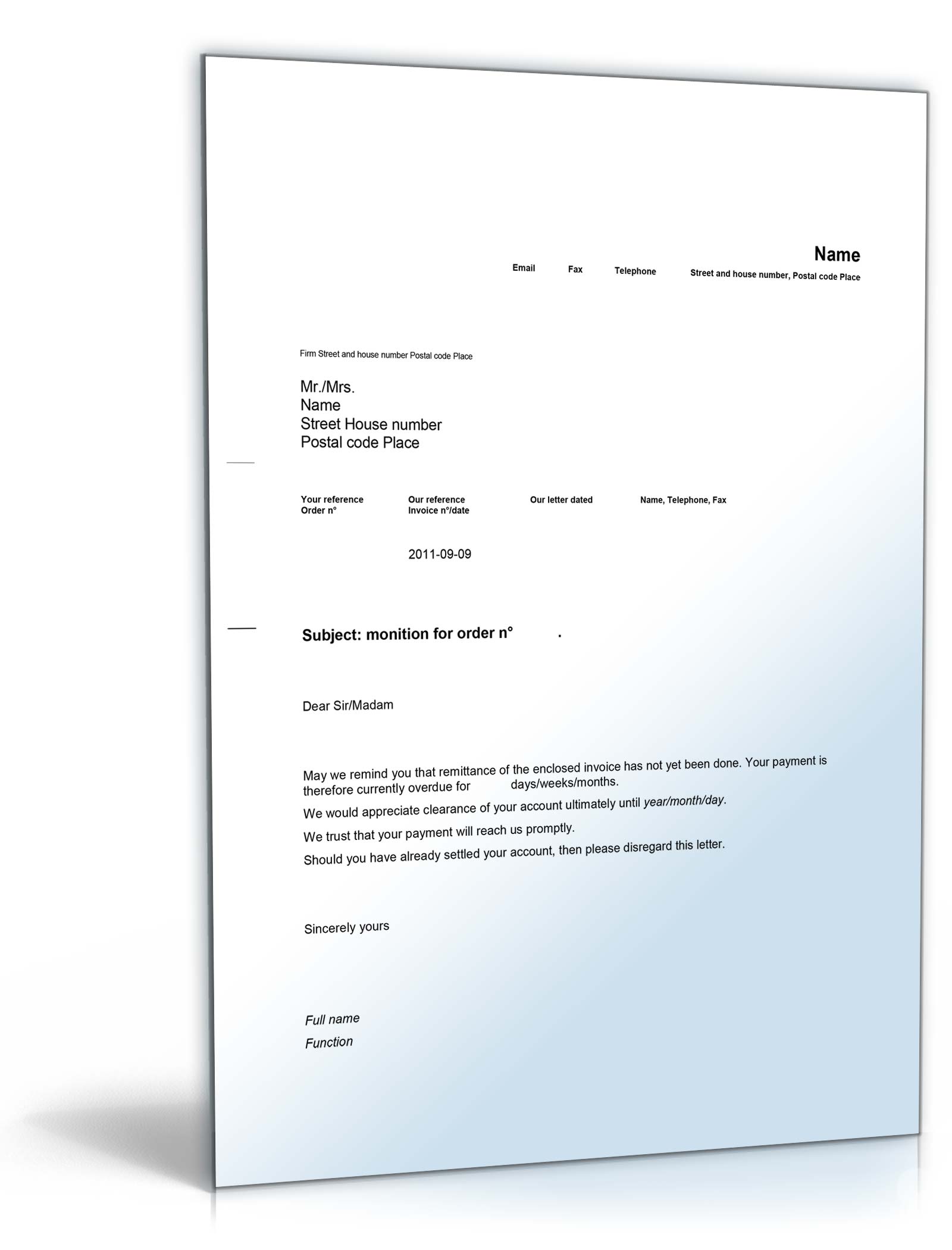 Mahnung (Englisch) Word