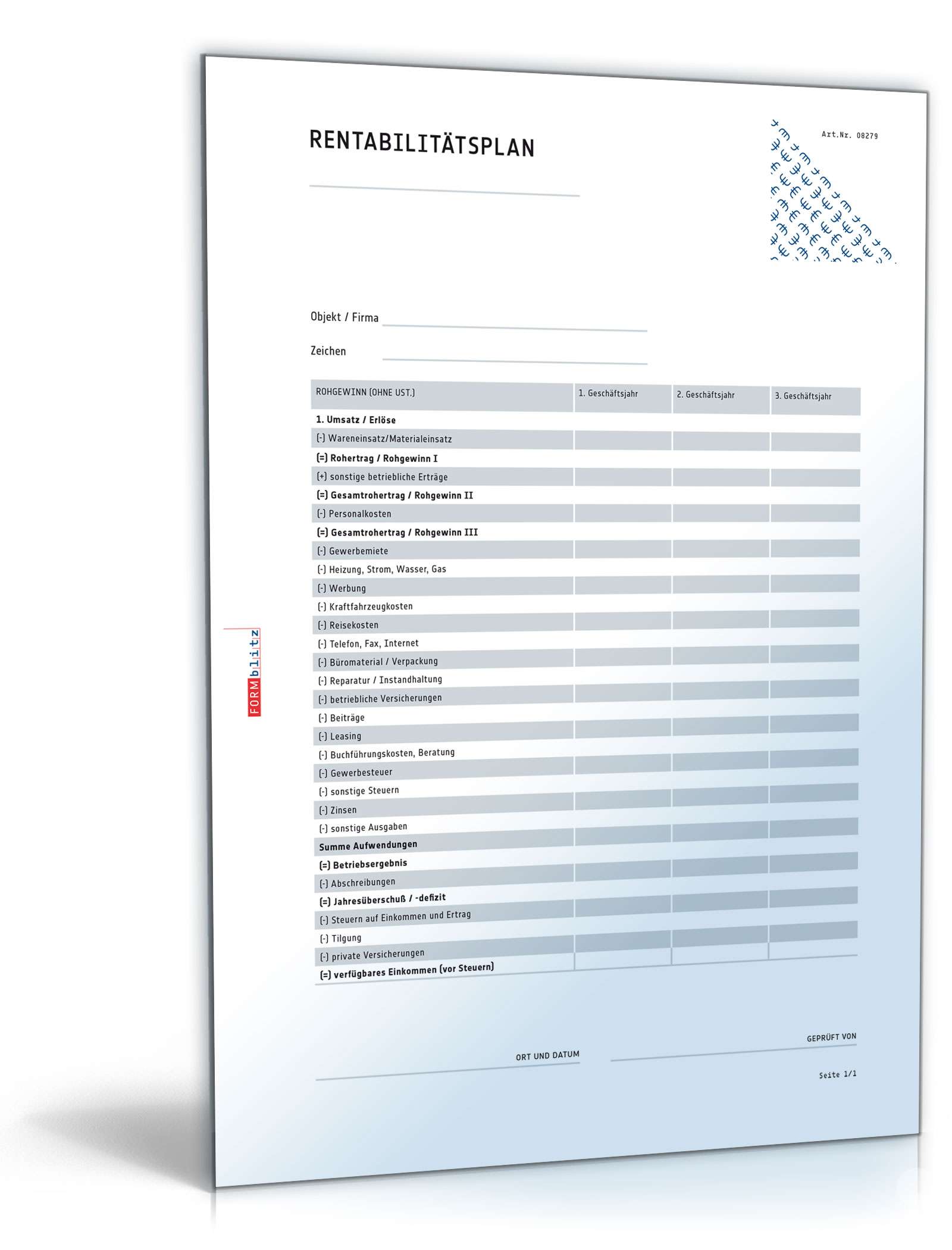 Rentabilitätsplan mit Ertragsvorschau PDF