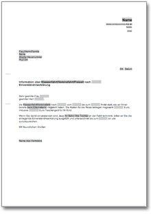 Einverständniserklärung der Eltern zur Teilnahme an Vereins- oder Klassenfahrt Word