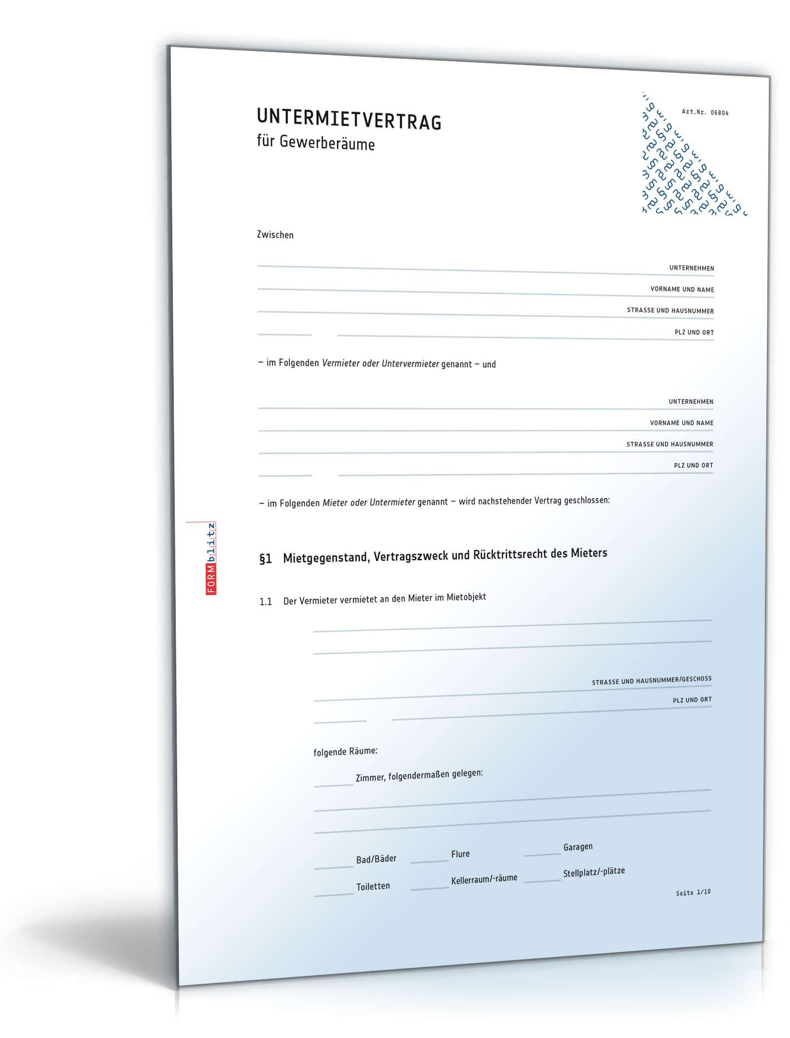 Untermietvertrag für Gewerberäume PDF