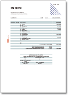 Rechentabelle: Werbungskosten berufliches Kraftfahrzeug Excel