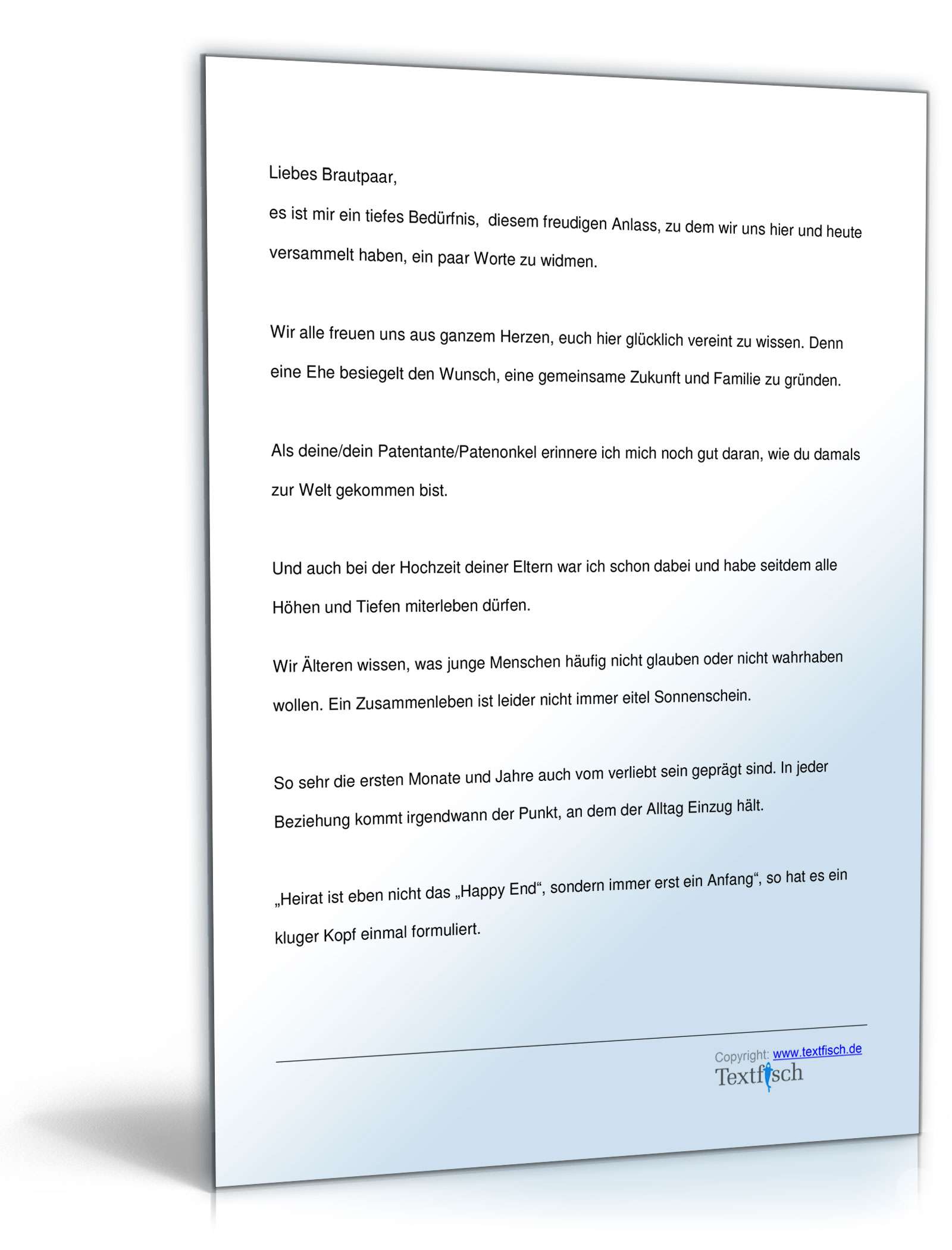 Hochzeitsrede - Patentante/Patenonkel der Braut PDF. Seite: 2