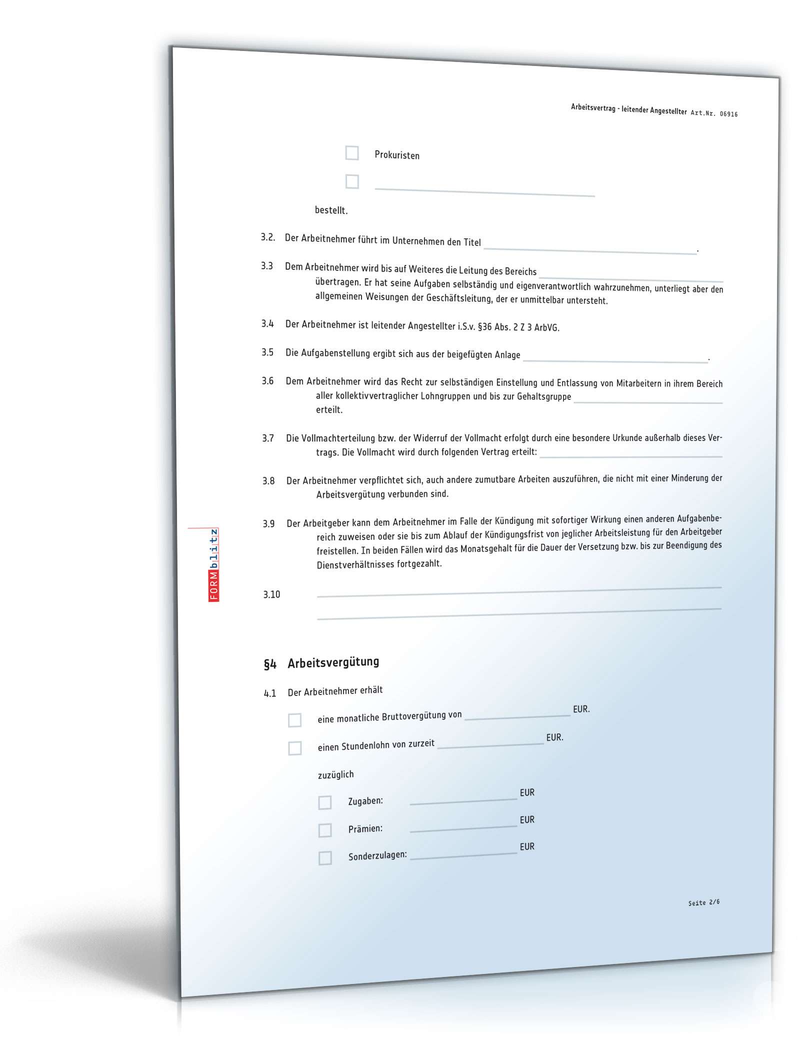 Arbeitsvertrag - leitender Angestellter PDF. Seite: 2
