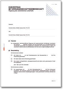 Ehevertrag mit Errungenschaftsbeteiligung Word