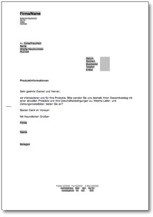 Geschäftliche Anfrage nach Produktinformationen Word