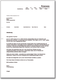 Abmahnung eines Lehrlings Word