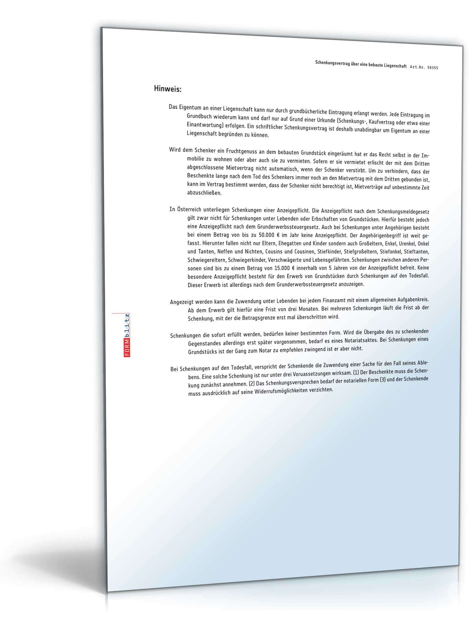 Schenkungsvertrag über eine bebaute Liegenschaft PDF. Seite: 4
