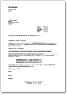 Antrag an das Finanzamt auf Stundung und Ratenzahlung der Steuerschuld Word