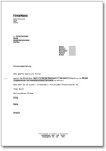 Anfrage wegen eines Hotelzimmers Word