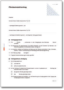 Einstellvertrag (auch: Einstallvertrag) für Pferde Word