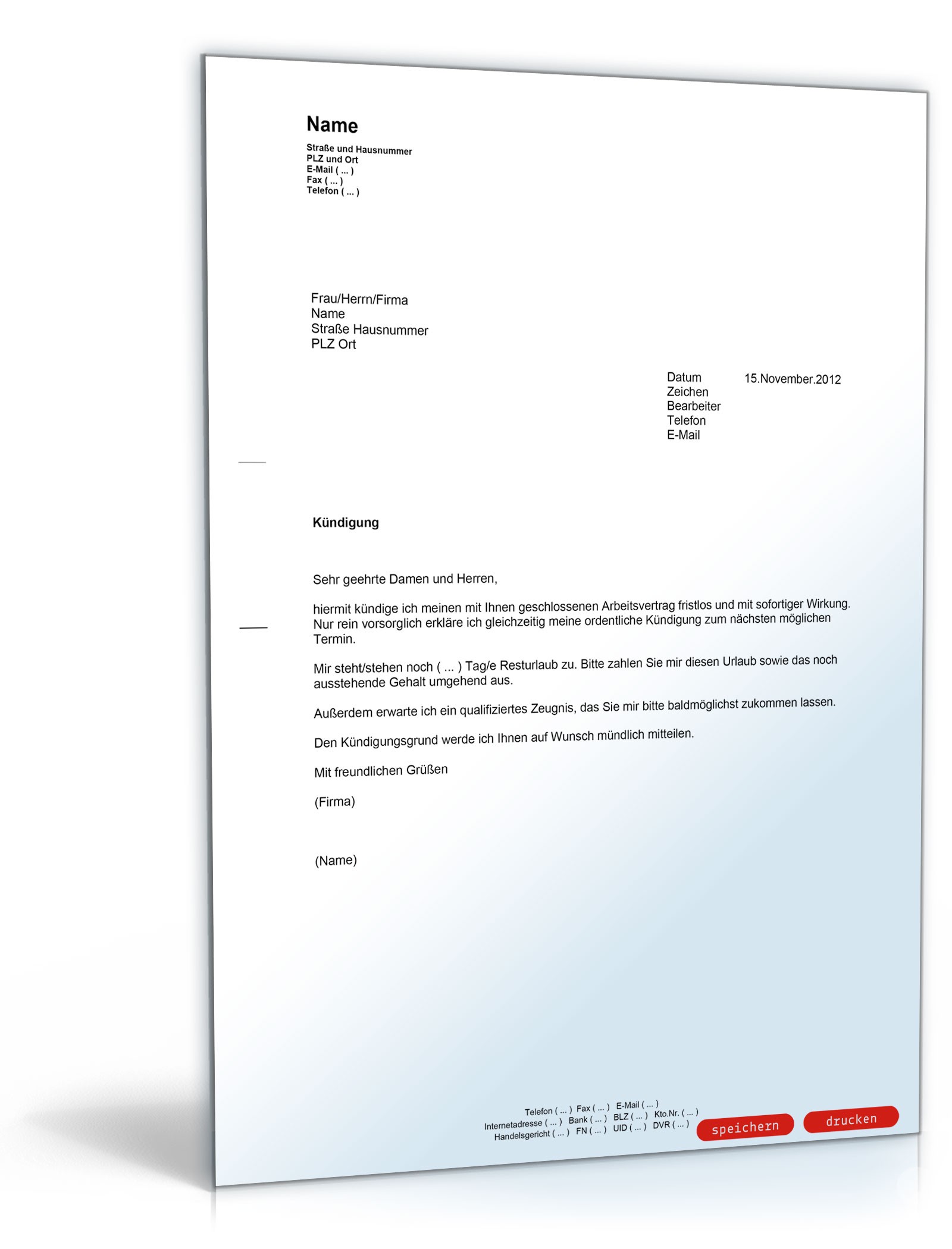 Kündigung Dienstvertrag PDF