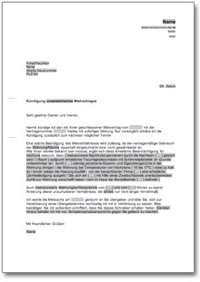 Kündigung Mietvertrag (fristlos, Mieter) Word