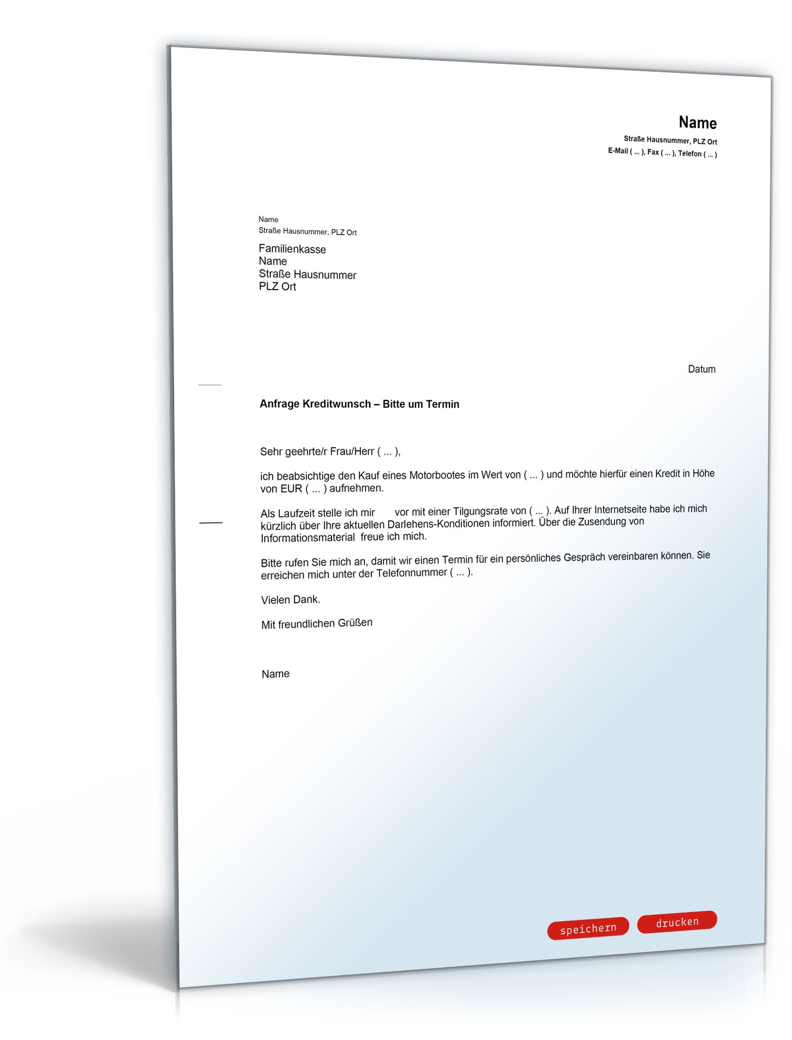 Anfrage bei der Bank (Kreditwunsch und Terminvereinbarung) PDF