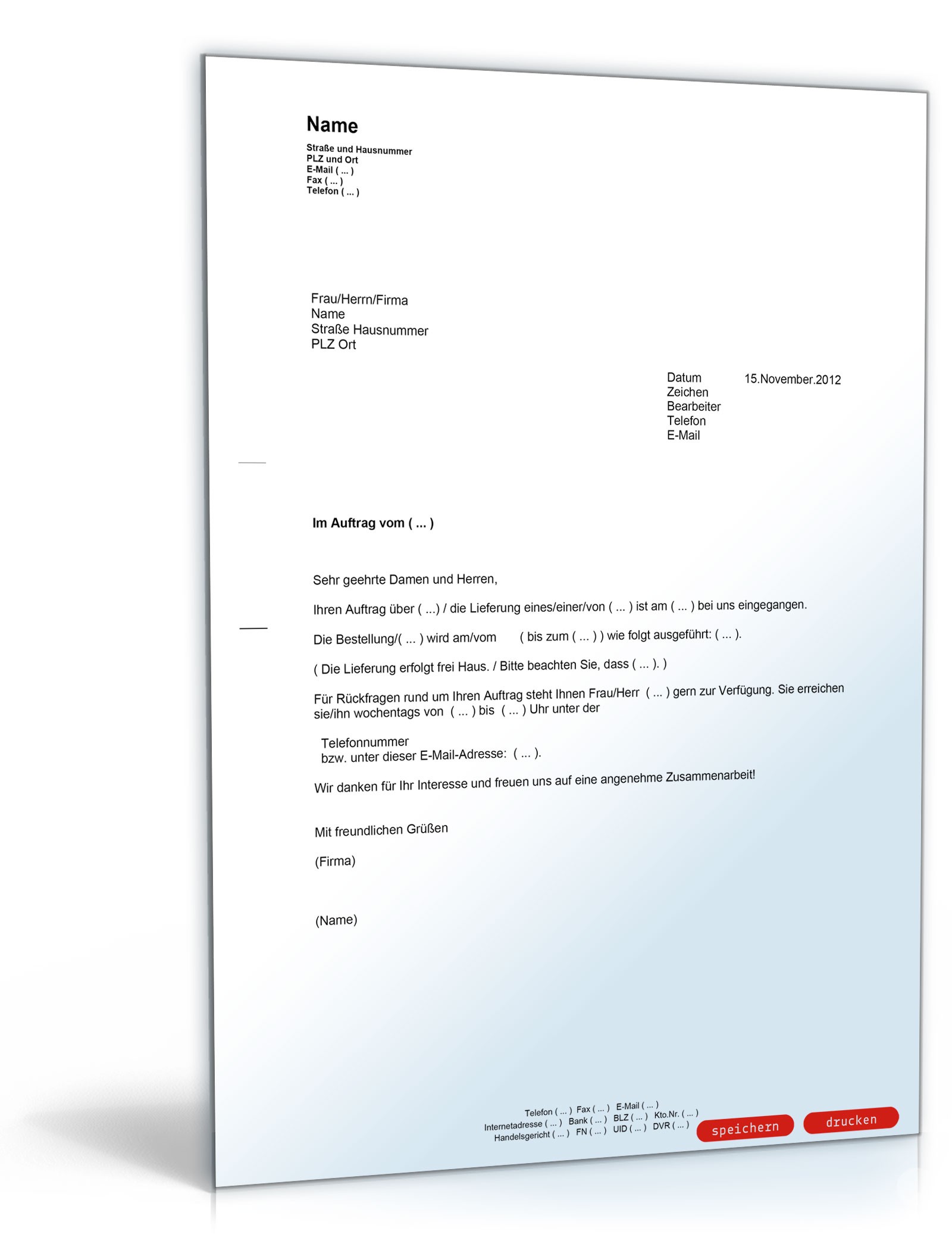 Auftragsbestätigung (an einen Kunden) PDF