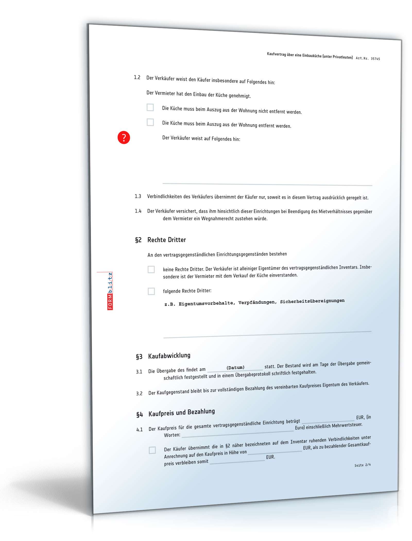 Kaufvertrag über eine Einbauküche PDF. Seite: 2