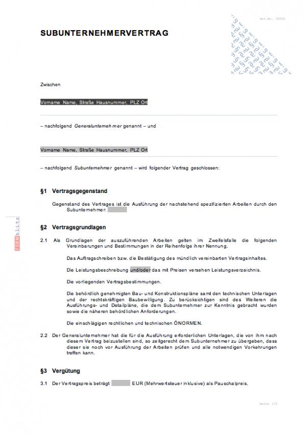 Subunternehmervertrag Word. Seite: 2