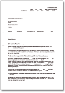 Ankündigung einer Mieterhöhung Word