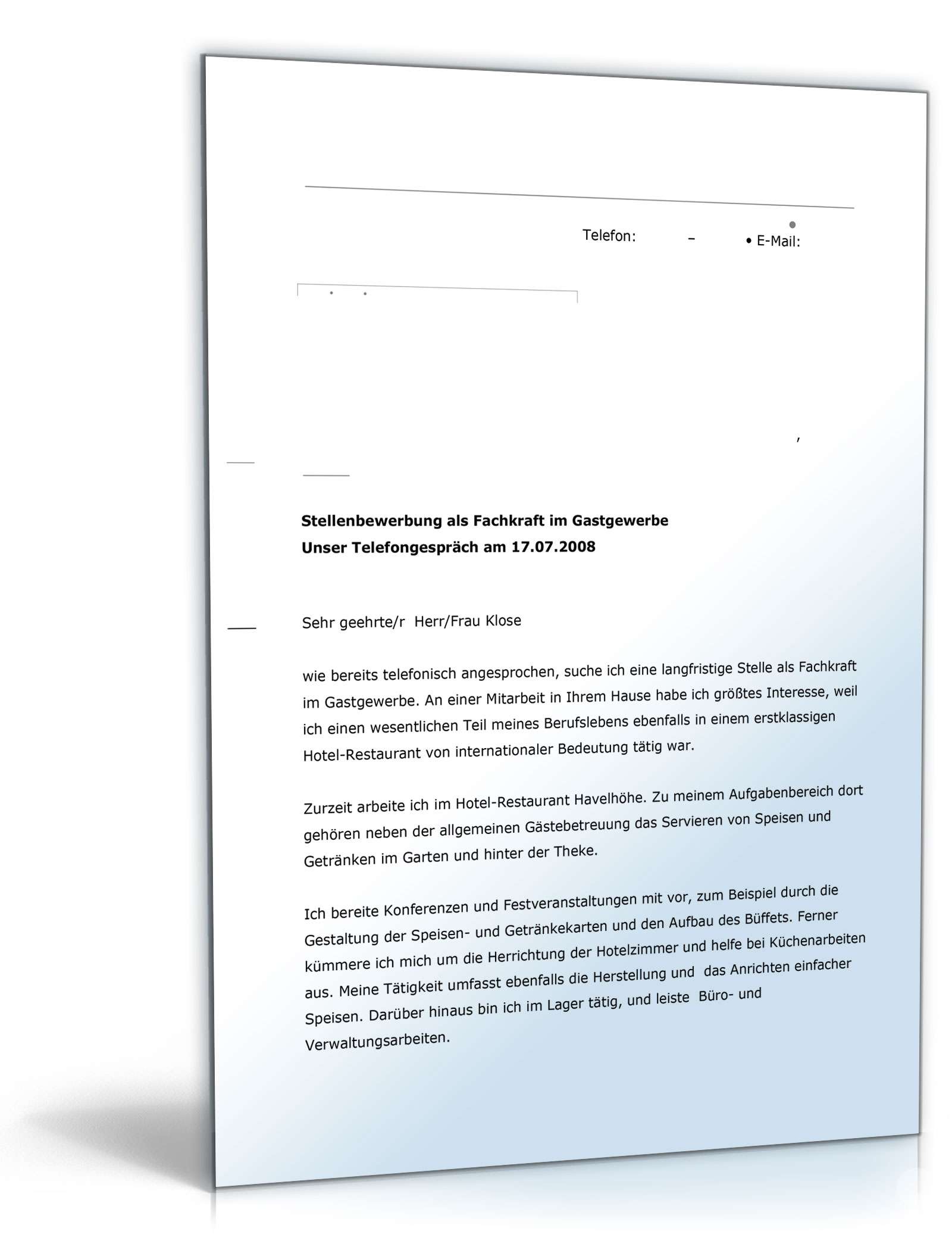 Bewerbung (Fachkraft im Gastgewerbe) Word. Seite: 3